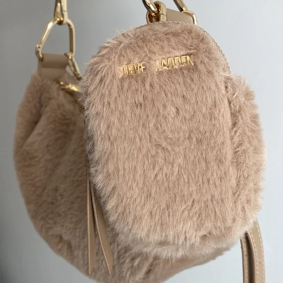 Steve Madden Tan Faux Fur Bag with Gold Chain - Picture 5 of 10